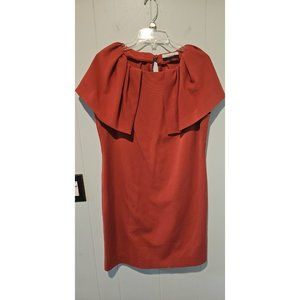 Jaeger London Sheath Dress Sz 12 US Sz 14 UK Orange Large Collar Sleeveless
